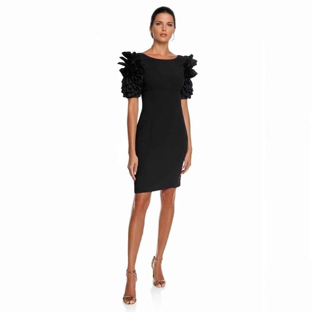 Shani Collection Dramatic Rosette Crepe Sheath Dress– Size 12